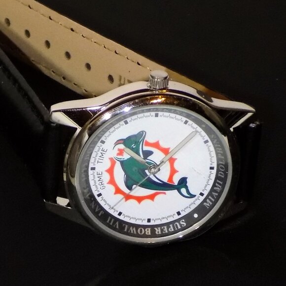 Vintage Miami Dolphins NFL Game Time Super Bowl Watch & Leather Wallet Bundle - Picture 9 of 14